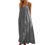 Generico Vestito Estivo Non Aderente, Vestito Donna Estivo Curvy,Abito Lungo A Maniche Lunghe con Scollo A V E Schiena Scoperta per Abbigliamento da Casa Oversize Casual con Spacchi Laterali