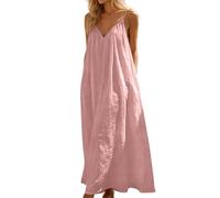 Generico Vestito Estivo Non Aderente, Vestito Donna Estivo Curvy,Abito Lungo A Maniche Lunghe con Scollo A V E Schiena Scoperta per Abbigliamento da Casa Oversize Casual con Spacchi Laterali