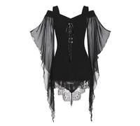 Generico Vestito Gotico Donna Vintage Pipistrello Vestito Da Steampunk Elegante Strega Costumi Di Halloween Con Maniche a Farfalla Carnevale Abito Da Vampiro Cosplay Rinascimentale Costume Da Strega