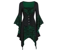 Generico Vestito Gotico Donna Vittoriano Per Il Rinascimento Maniche Tromba Stile Medievale Lungo Halloween Adulti Abito Vampiro Costume Carnevale Abbigliamento