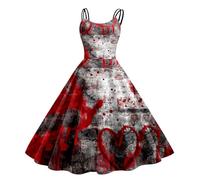 Genérico Vestito Halloween donna, costume Halloween donna, fuori spalla con zucca cattiva stampata stile Hepburn vintage festa gonna vampiro fantasma errante buio, festa fata a pieghe abiti