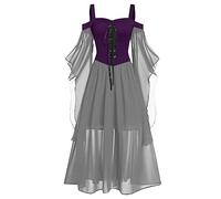 Generico Vestito Halloween Donna, Costume Medievale retrò Curvy Lungo Abito Carnevale Gotico Vestito da Sera in Pizzo Abito Cerimonia Vestiti Vampiro Cosplay Viola chiaro XXL