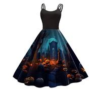 Genérico Vestito Halloween donna, costumi di Halloween, senza maniche sexy corset murcielago ragnatela insanguinato stampa gonna medievale vita alta terrore festa maschere cocktail sera abiti