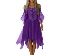 Generico Vestito Halloween Donna Elfo Pirata Corsetto Vampiro Cosplay Costume Abiti Coppia Strega Sexy Abito Gotico Addams Elegante Adulto Angelo Morticia Adulti Vestiti Costumi Rosa viola L