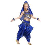 Generico Vestito Indiana Bambina Set 4 Pezzi Costume Danzatrice del Ventre Bambina Completo per Saggio Danza Etnica Performance Teatrale Carnevale Halloween Abito Orientale