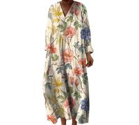 Generico Vestito Lungo Donna Estivo Abito Boho Chic Scollo a V Kaftano Spiaggia Copricostume Mare Tunica Cotone Leggera Oversize Abbigliamento Vacanze Traspirante Colorato Maxi Dress Elegante Casual