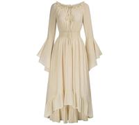Generico Vestito Medievale da Donna Abito Vittoriano Costume Rinascimentale Retrò Spalle Scoperte Donna Gotico Tinta Unita con Maniche Campana Abiti Lungo Carnevale Halloween Abito Cerimonia Vestiti