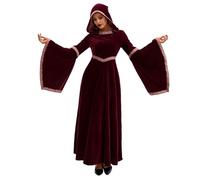 Generico Vestito medievale da donna, per il Rinascimento, Halloween, Carnevale, vestito lungo con cappuccio, irregolare in velluto, abito gotico, abito da cocktail con cappuccio Regalo Amica Speciale