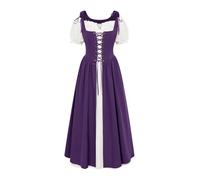Generico Vestito Medievale da Donna Vestito a Maniche Corte Retrò Curvy Lungo Abito Carnevale Gotico Costume con Bretelle Rinascimentale Donne Abito Lungo Carnevale Halloween Vittoriano Cosplay