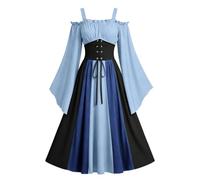 Generico Vestito Medievale Donna Rinascimentale Taglie Forti Abito da Sera Manica Corta Elegante Vestito da Ballo Lungo Slim Fit Vintage Costumi Medioevo Regina Vittoriana per Carnevale