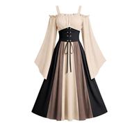 Generico Vestito Medievale Donna Rinascimentale Taglie Forti Abito da Sera Manica Corta Elegante Vestito da Ballo Lungo Slim Fit Vintage Costumi Medioevo Regina Vittoriana per Carnevale