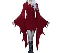 Generico Vestito Medievale Donna Strega Elegante Vestito Da Steampunk Curvy Con Maniche a Pipistrello Costumi Di Halloween Sexy Teschio Abito Da Vampiro Cosplay Horror Costume Da Strega