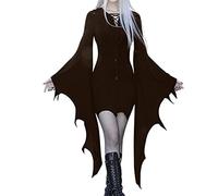 Generico Vestito Medievale Donna Strega Elegante Vestito Da Steampunk Curvy Con Maniche a Pipistrello Costumi Di Halloween Sexy Teschio Abito Da Vampiro Cosplay Horror Costume Da Strega
