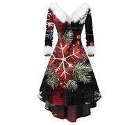 Generico Vestito Natale Donna Abito Natalizio Donna Vintage Christmas Vestiti Maniche Lunghe Abbigliamento Eleganti Invernale Stampa Dance Party Curvy on Cintura Sexy Festa Abiti Multicolore S