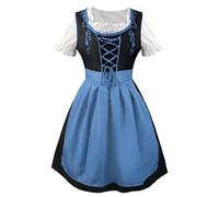 Generico Vestito Oktoberfest Donna con Collo Quadrato e Grembiule Abito da Birraia Tradizionale per la Festa della Birra di Monaco Costume di Carnevale per Donne(Blue, S)