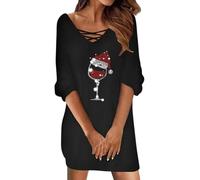Generico Vestito per Natale Donna - Abito Maglione da Donna con Scollo A V Pullover Ampio Lavorato A Maglia A Maniche Lunghe Abito Natalizio Abito da Festa Vestitino Natale