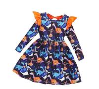 Generico Vestito Pipistrello Bambina - La Zucca di Halloween della Manica Lunga delle Ragazze del Bambino Stampa i Vestiti dei Vestiti da Ballo del Vestito da Principessa (Blue 6-7 Years)