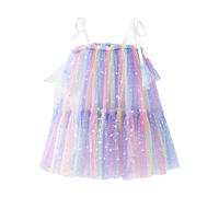 Generico Vestito Principessa Bambina Senza Maniche con Paillettes Stelle Luna Arcobaleno Abito da Danza per Feste Notturne Gonna in Tulle Bambina(Blue, 5-6 Years)