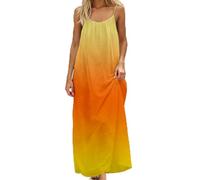 Generico Vestito Schiena Scoperta - Casual Summer Dre Sleevele Gradient Color Backle Spaghetti Strap Flowy Boho Beach Maxi Abiti Estivi Donna Curvy Vestiti Dresse for Women Sexy Prendisole Estivo