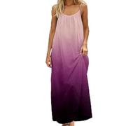 Generico Vestito Schiena Scoperta - Casual Summer Dre Sleevele Gradient Color Backle Spaghetti Strap Flowy Boho Beach Maxi Abiti Estivi Donna Curvy Vestiti Dresse for Women Sexy Prendisole Estivo