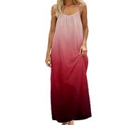Generico Vestito Schiena Scoperta - Casual Summer Dre Sleevele Gradient Color Backle Spaghetti Strap Flowy Boho Beach Maxi Abiti Estivi Donna Curvy Vestiti Dresse for Women Sexy Prendisole Estivo