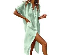 Generico Vestito Spiaggia Donna Copricostume,Abito Camicia Midi Casual A Maniche Lunghe Copricostume da Spiaggia dalla vestibilità Ampia Tunica A Tinta Unita per Costumi da Bagno E Uscite Estive