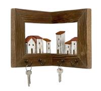 Generico Vintage 3D Wooden Key Holder Wall Mount, Country Houses Key Hanger with 4 Hooks, Decorative Organizer for Keys, Coats, Bags, Perfect for Living Room & Entryway (B)