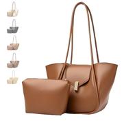 Generico Vintage Bucket Bags for Women Elegant Shoulder Bag with A Small Purse, Women's Leather Tote Bag Set Practical Large Purse (Tan)