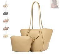 Generico Vintage Bucket Bags for Women Elegant Shoulder Bag with A Small Purse, Women's Leather Tote Bag Set Practical Large Purse (Khaki)