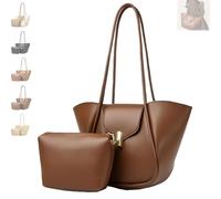 Generico Vintage Bucket Bags for Women Elegant Shoulder Bag with A Small Purse, Women's Leather Tote Bag Set Practical Large Purse (Dark Brown)