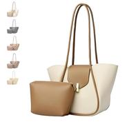 Generico Vintage Bucket Bags for Women Elegant Shoulder Bag with A Small Purse, Women's Leather Tote Bag Set Practical Large Purse (Apricot)