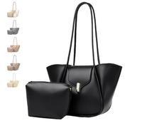 Generico Vintage Bucket Bags for Women Elegant Shoulder Bag with A Small Purse, Women's Leather Tote Bag Set Practical Large Purse (Black)