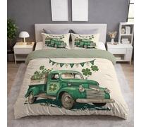 Generico Vintage Camion Piante Bandiere - Lusso Confortevole Set Copripiumino - Morbida, Facile Da Pulire, Non Si Stira Copripiuminis - Beige Verde - Matrimoniale Copripiumini(220 x 240)