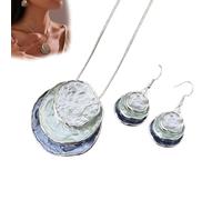 Generico Vintage Enamel Jewelry Set, Boho Layered Earrings Necklaces Set, Triple-layer Hammered Colorful Pendants Necklace, Jewelry Gift for Women Anniversary Birthday (light blue)