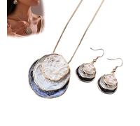 Generico Vintage Enamel Jewelry Set, Boho Layered Earrings Necklaces Set, Triple-layer Hammered Colorful Pendants Necklace, Jewelry Gift for Women Anniversary Birthday (dark blue)