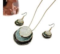Generico Vintage Enamel Jewelry Set, Boho Layered Earrings Necklaces Set, Triple-layer Hammered Colorful Pendants Necklace, Jewelry Gift for Women Anniversary Birthday (light brown)