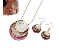Generico Vintage Enamel Jewelry Set, Boho Layered Earrings Necklaces Set, Triple-layer Hammered Colorful Pendants Necklace, Jewelry Gift for Women Anniversary Birthday (rose red)