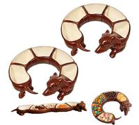 Generico Vintage Five-Piece Dachshund Serving Dish, Dachshund Design 5 Section Storage Dish, Stamped Hand Painted Ceramic,For Food, Snacks, Home Kitchen Tabletop (#2pcs)
