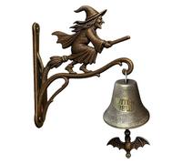 Generico Vintage Halloween Witch | Metal, 12x18cm | Cast Iron Wall Mounted Broom Witch Bell | Outdoor Spooky Door Decor for Porch Garden, Gothic Ornament