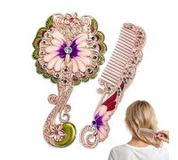 Generico Vintage Handheld Mirror Engraved Butterfly Pattern Hair Comb