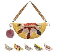 Generico Vintage-Inspired Patchwork Quilted Sling Bag,Handmade Lightweight Curved Boho Crossbody Bag,Large Capacity Shoulder Satchel