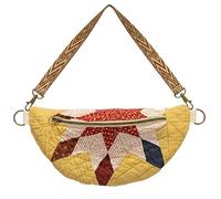 Generico Vintage-Inspired Patchwork Quilted Sling Bag, Women's Bohemian Patchwork Bag with Lightweight Curved Design for Daily (A)
