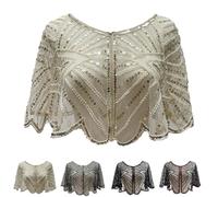 Generico Vintage Lace Beaded Shawl - 1920s Sequin Beaded Shawl for Evening Dresses, Gatsby Parties & Weddings, Elegant Flapper Wrap