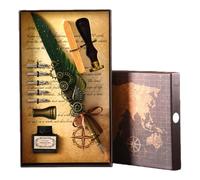 Generico Vintage Quill Pen and Ink Sets,Mechanical Feather Dip Pen Set with 5 Replacement Nibs and Brass Base,Calligraphy Dip Pens Gift Set with Wax Seal for Writing