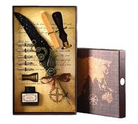 Generico Vintage Quill Pen and Ink Sets,Mechanical Feather Dip Pen Set with 5 Replacement Nibs and Brass Base,Calligraphy Dip Pens Gift Set with Wax Seal for Writing