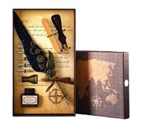 Generico Vintage Quill Pen and Ink Sets,Mechanical Feather Dip Pen Set with 5 Replacement Nibs and Brass Base,Calligraphy Dip Pens Gift Set with Wax Seal for Writing