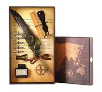 Generico Vintage Quill Pen and Ink Sets,Mechanical Feather Dip Pen Set with 5 Replacement Nibs and Brass Base,Calligraphy Dip Pens Gift Set with Wax Seal for Writing