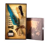 Generico Vintage Quill Pen and Ink Sets,Mechanical Feather Dip Pen Set with 5 Replacement Nibs and Brass Base,Calligraphy Dip Pens Gift Set with Wax Seal for Writing