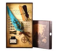 Generico Vintage Quill Pen and Ink Sets,Mechanical Feather Dip Pen Set with 5 Replacement Nibs and Brass Base,Calligraphy Dip Pens Gift Set with Wax Seal for Writing