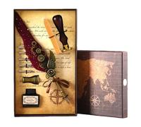 Generico Vintage Quill Pen and Ink Sets,Mechanical Feather Dip Pen Set with 5 Replacement Nibs and Brass Base,Calligraphy Dip Pens Gift Set with Wax Seal for Writing